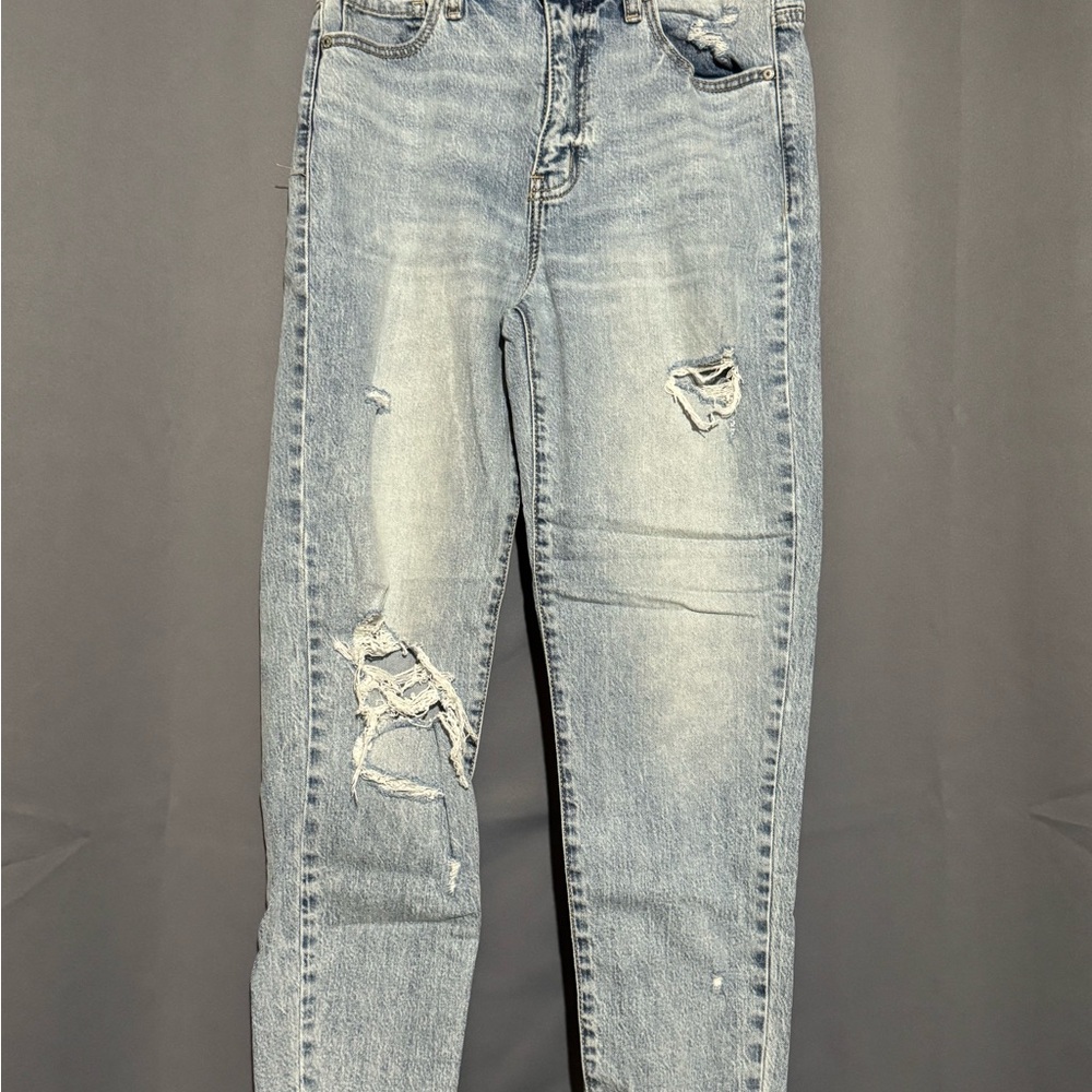 Eunina Blue Ankle Cropped Distressed Jeans